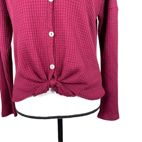 Altar’d State Waffle Knit Button Down Top with Tie - Picture 6 of 6